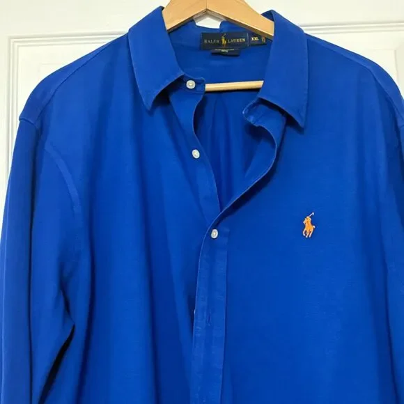 Ralph Lauren Featherweight Mesh Shirt Mens XXL Blue Button Down Long Sleeve - Picture 3 of 4